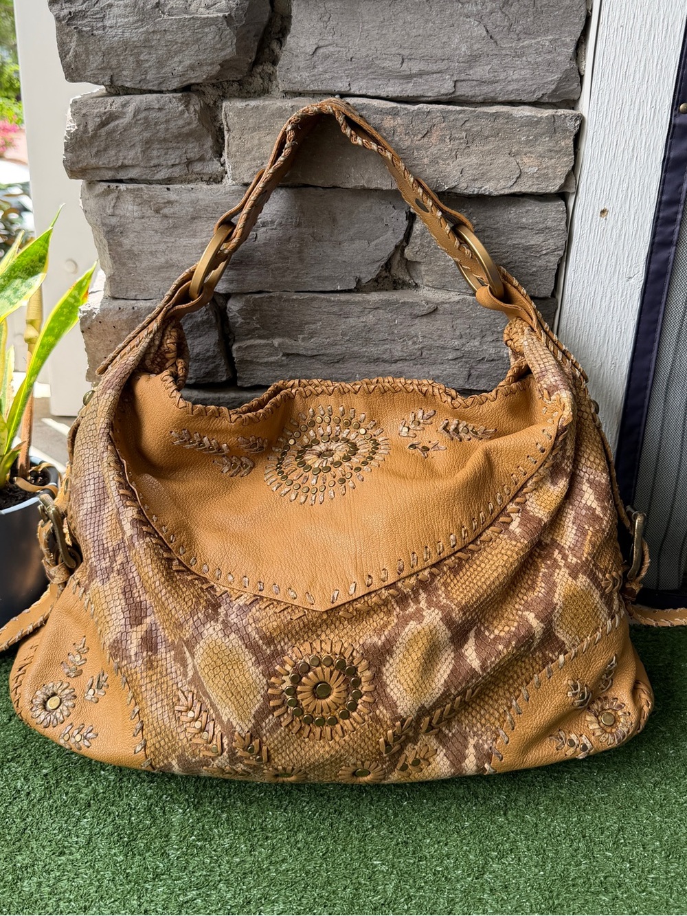 Isabella Fiore Kool Whip Yvonne Studded Python Embossed Women’s Shoulder Bag